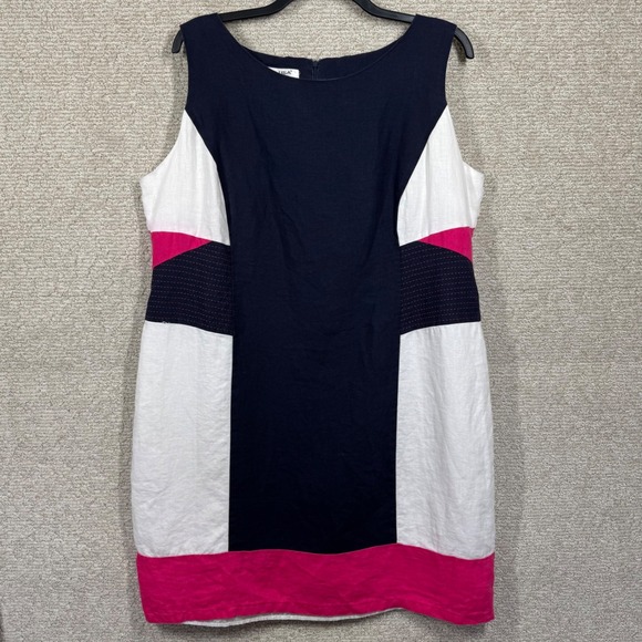 Lino USA Luxe Color Block‎ Linen Dress Women's 4X Career Colorful Church - Picture 1 of 13